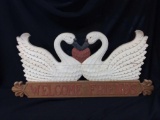 Wood Welcome Friends dual Swans Carved Sign