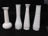 4 blender milk glass vases, hobnail, geometric