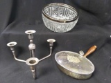 (3) Pc Group of Vintage Glass and Metal Including Made in England