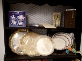 Chrome/silver style Home Goods including 3 PC Embossed trays and beautyware by Lincoln sugar