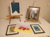 Original Artwork Group with (2) Tabletop Easels