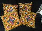 (4) Bright Yarn Embroidered Throw Pillow Cases, Currently (2) Top and Bottom Seat Sets