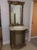 Ornate and Awesome Vanity and Lighted Vanity Mirror with Marble Look