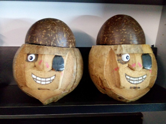 Pair of Adorable Coconut Pirate Luau Drink Dudes