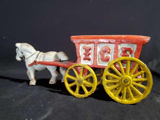 Cast Iron ICE Horse Pulled WAGON, vintage