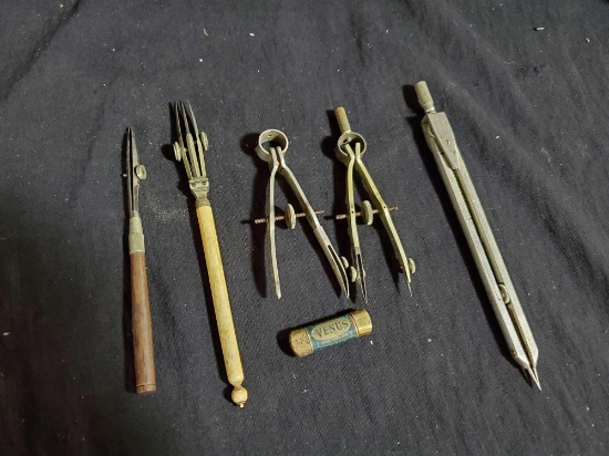 VENUS leads and Antique Compass grouping including bone and wood handled, and made in Germany