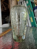 Hand blown BUBBLE GLASS Vase, greenish clear