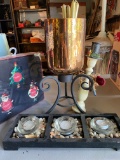 Holiday lot with large Wrought metal and glass votive