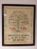 VERY OLD VINTAGE/ ANTIQUE CROSS STITCH, HAPPINESS IS CATCHING WE GET IT FROM ONE ANOTHER