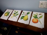 (4) HAND PAINTED FRUIT THEM GUEST TOWELS 100% COTTON