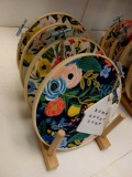 (4) NEW STORE STOCK hoop with rifle paper cream garden/navy/citrus fabric plus home ornament and