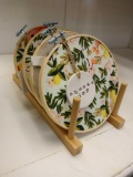(4) NEW STORE STOCK hoop with rifle paper cream garden/linen/citrus fabric plus home ornament and