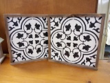 PAIR OF WOOD WALL/TABLE TOP BLACK AND WHITE ART, WOOD SURROUND FRAME, IVY