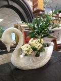 DECEPTIVELY LARGE CERAMIC SWAN PLANTER WITH DOGWOOD BERRY ACCENTS AND GREENERY