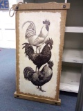 TRIPLE STACKED ROOSTER WOOD BURLAP FARMHOUSE LONG BANNER DECOR