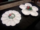 Pair of White Leaf Veggie and Egg Trays, made in Italy