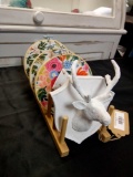 (3) NEW STORE STOCK hoop with rifle paper cream garden/citrus fabric plus Deer Decor and plate rack