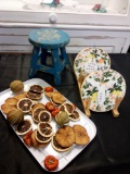 (2) NEW STORE STOCK hoop citrus fabric plus ornament and plate rack With Stool