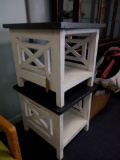 PAIR OF ADORABLE FARMHOUSE SIDE TABLES, WHITE WITH GRAY TOPPER