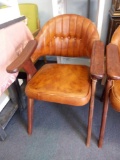 (1 of 2) BROWN LEATHER AND WOOD ARMCHAIR