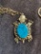 Huge Silvertone and Turquoise Turtle pendant Amulet