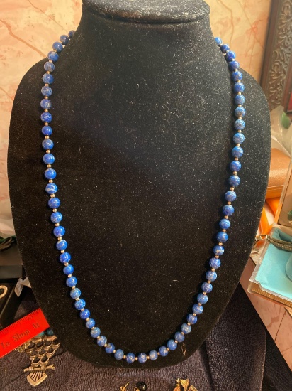 30 inch Lapis and 14k gold beaded necklace