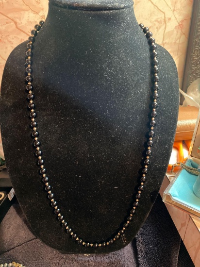 Fabulous Onyx Black and 14k gold beaded necklace