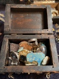 Small wooden treasure chest with lots of nice jewelry