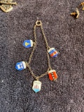 Vintage Sterling Silver charm bracelet with Sterling enameled travel charms