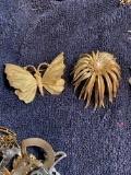 Large signed vintage goldtone Brooches Butterfly and Bloom