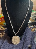 1974 Eisenhower Dollar on large silver pendant and chain