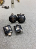 Siam Silver Cufflinks with ship and Earrings set