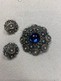 3 piece set vintage Florenza earrings and large pin or pendant