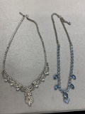 2 fancy vintage rhinestone necklaces including Blue