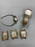 5 antique and vintage rolled or gold filled bezel watches including Benrus, Wittnaur and Hamilton