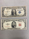 1953B $5 bill and 1935 A Silver certificate