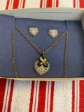 Rhinestone Pave Heart Necklace and Earring Giftset