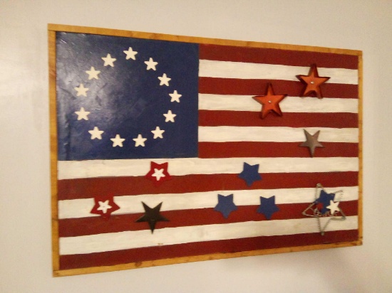 SHABBY CHIC PALETTE STYLE LARGE AMERICAN FLAG WALL ART