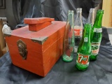 Vintage Red Shoe shine box with soda bottle contents