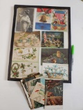 antique Vintage POSTCARDS in GLASS top display box