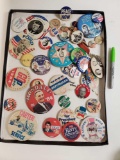 Large tray of POLITICAL BUTTONS including 70s, 80s, 90s