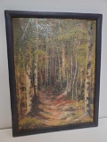 Very Old canvas board Painting The Woods