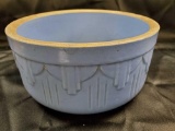 Very old pottery wide mouth blue bowl, 7 and a 1/2 inch