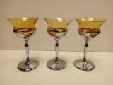 Vintage Amber Glass and Chrome Cordial Glasses, Farber Bros