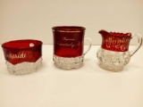 THREE CUT TO CLEAR RUBY GLASSES, MULTI-STYLE