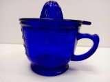 VINTAGE COBALT BLUE DEPRESSION GLASS JUICER REAMER MEASURING CUP