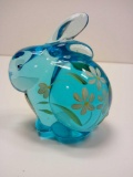 FENTON HAND-PAINTED GLASS BUNNY, SIGNED D CUTSHAW