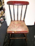VERY OLD CHAIR WITH LOTS OF CHARACTER, RED AND BLUE