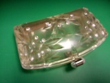 Vintage Clear Lucite Carved Clutch with Rhinestones