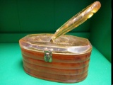 Vintage Brown Lucite Purse with Etched Lid & Carved Handle